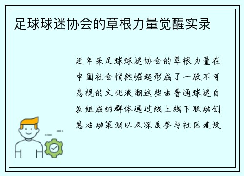 足球球迷协会的草根力量觉醒实录